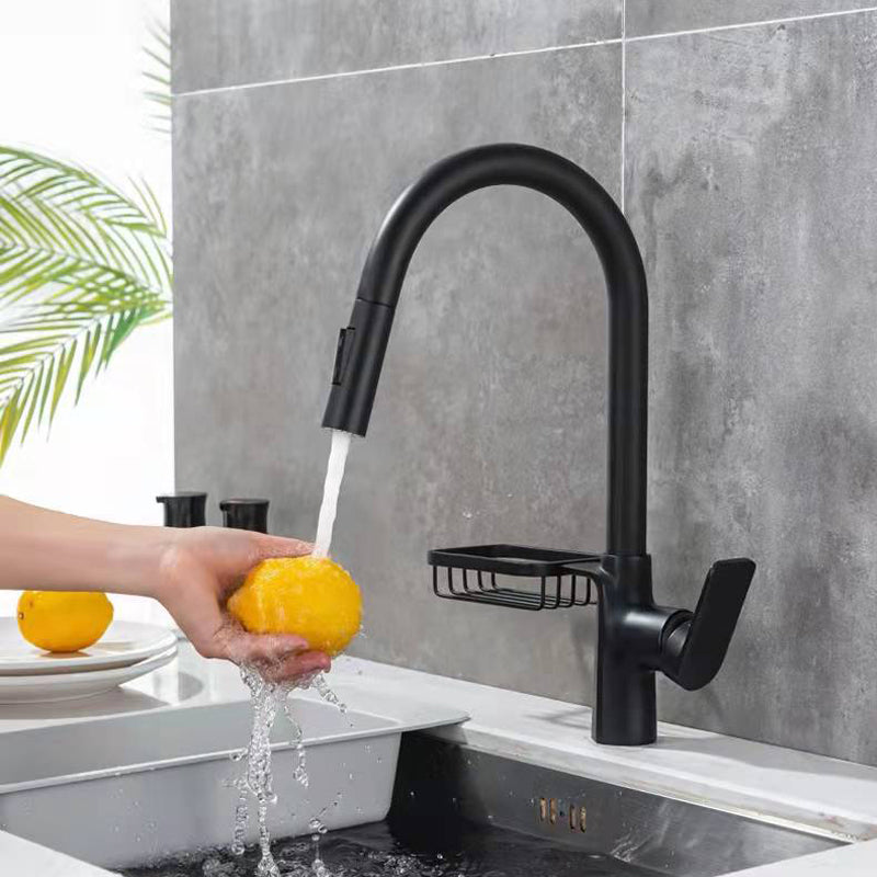 Contemporary Faucet Stainless Steel Single Handle High Arc Retractable Faucet for Kitchen Black Clearhalo 'Home Improvement' 'home_improvement' 'home_improvement_kitchen_faucets' 'Kitchen Faucets' 'Kitchen Remodel & Kitchen Fixtures' 'Kitchen Sinks & Faucet Components' 'kitchen_faucets' 6667199