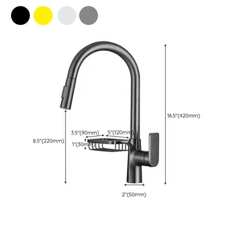 Contemporary Faucet Stainless Steel Single Handle High Arc Retractable Faucet for Kitchen Clearhalo 'Home Improvement' 'home_improvement' 'home_improvement_kitchen_faucets' 'Kitchen Faucets' 'Kitchen Remodel & Kitchen Fixtures' 'Kitchen Sinks & Faucet Components' 'kitchen_faucets' 6667205