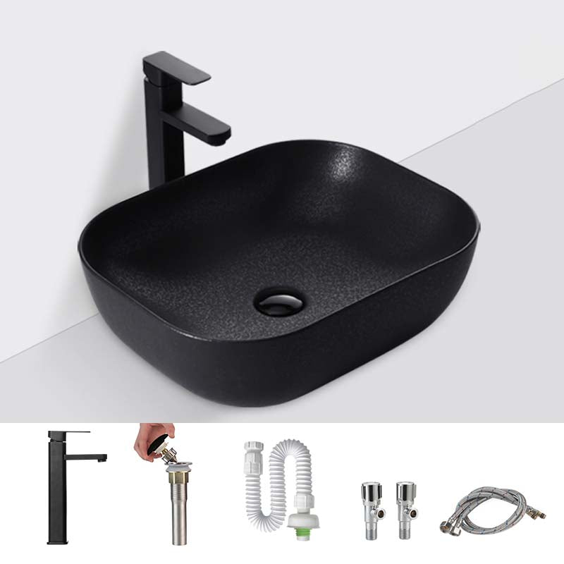 Black Trough Bathroom Sink Round Porcelain Trough Bathroom Sink 20"L x 15"W x 6"H Sink with Faucet Clearhalo 'Bathroom Remodel & Bathroom Fixtures' 'Bathroom Sinks & Faucet Components' 'Bathroom Sinks' 'bathroom_sink' 'Home Improvement' 'home_improvement' 'home_improvement_bathroom_sink' 6667495