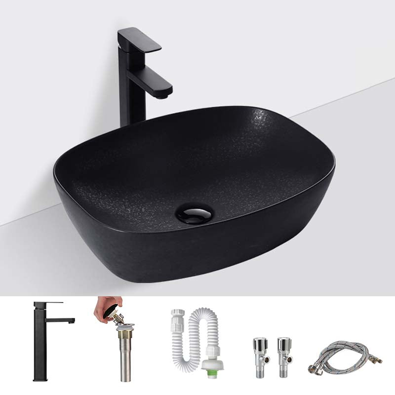 Black Trough Bathroom Sink Round Porcelain Trough Bathroom Sink 19"L x 15"W x 5"H Sink with Faucet Clearhalo 'Bathroom Remodel & Bathroom Fixtures' 'Bathroom Sinks & Faucet Components' 'Bathroom Sinks' 'bathroom_sink' 'Home Improvement' 'home_improvement' 'home_improvement_bathroom_sink' 6667498