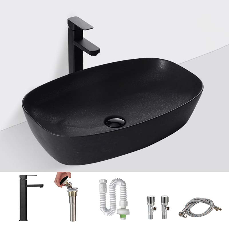 Black Trough Bathroom Sink Round Porcelain Trough Bathroom Sink 23"L x 15"W x 5"H Sink with Faucet Clearhalo 'Bathroom Remodel & Bathroom Fixtures' 'Bathroom Sinks & Faucet Components' 'Bathroom Sinks' 'bathroom_sink' 'Home Improvement' 'home_improvement' 'home_improvement_bathroom_sink' 6667500