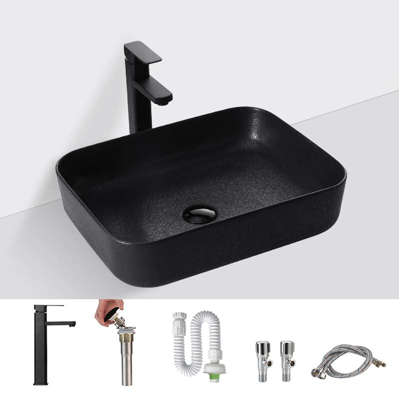 Black Trough Bathroom Sink Round Porcelain Trough Bathroom Sink 19.7"L x 15"W x 5.1"H Sink with Faucet Clearhalo 'Bathroom Remodel & Bathroom Fixtures' 'Bathroom Sinks & Faucet Components' 'Bathroom Sinks' 'bathroom_sink' 'Home Improvement' 'home_improvement' 'home_improvement_bathroom_sink' 6667504