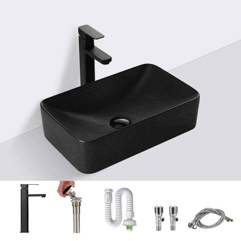 Black Trough Bathroom Sink Round Porcelain Trough Bathroom Sink 19"L x 11"W x 5"H Sink with Faucet Clearhalo 'Bathroom Remodel & Bathroom Fixtures' 'Bathroom Sinks & Faucet Components' 'Bathroom Sinks' 'bathroom_sink' 'Home Improvement' 'home_improvement' 'home_improvement_bathroom_sink' 6667505