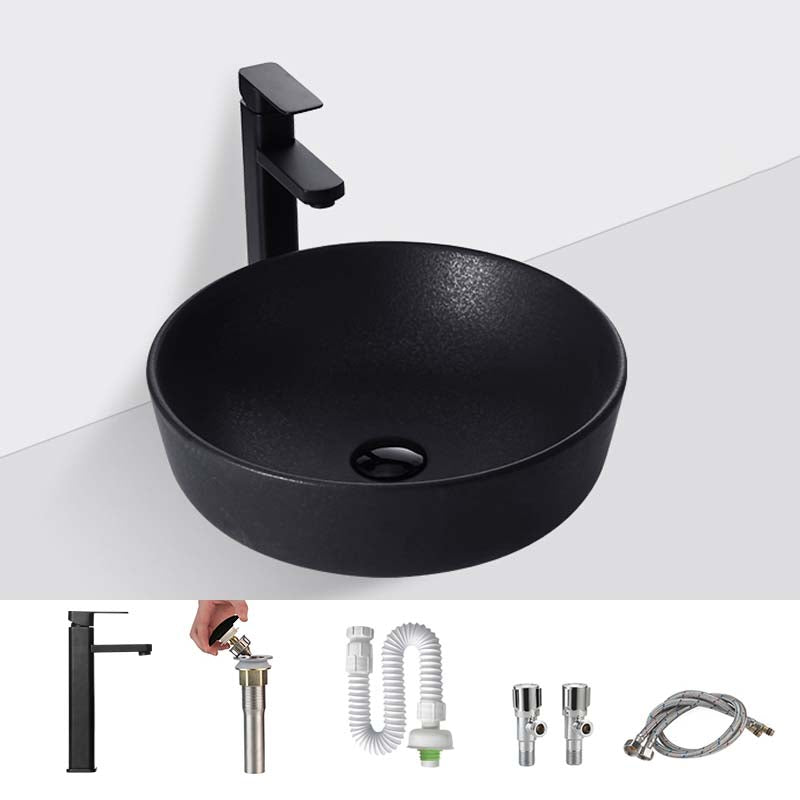 Black Trough Bathroom Sink Round Porcelain Trough Bathroom Sink 16"L x 16"W x 5"H Sink with Faucet Clearhalo 'Bathroom Remodel & Bathroom Fixtures' 'Bathroom Sinks & Faucet Components' 'Bathroom Sinks' 'bathroom_sink' 'Home Improvement' 'home_improvement' 'home_improvement_bathroom_sink' 6667507