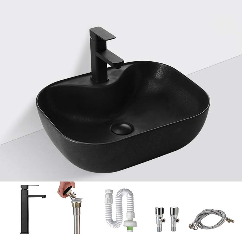 Black Trough Bathroom Sink Round Porcelain Trough Bathroom Sink 20"L x 16"W x 6"H Sink with Faucet Clearhalo 'Bathroom Remodel & Bathroom Fixtures' 'Bathroom Sinks & Faucet Components' 'Bathroom Sinks' 'bathroom_sink' 'Home Improvement' 'home_improvement' 'home_improvement_bathroom_sink' 6667508