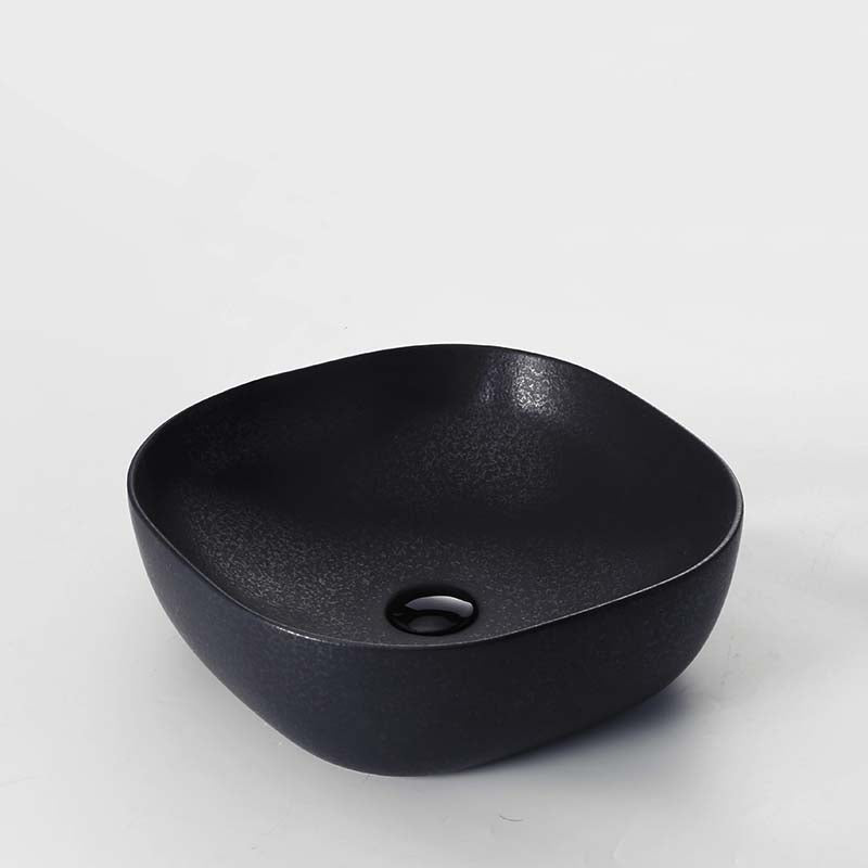 Black Trough Bathroom Sink Round Porcelain Trough Bathroom Sink 16.5"L x 16.5"W x 5.7"H Sink Clearhalo 'Bathroom Remodel & Bathroom Fixtures' 'Bathroom Sinks & Faucet Components' 'Bathroom Sinks' 'bathroom_sink' 'Home Improvement' 'home_improvement' 'home_improvement_bathroom_sink' 6667514