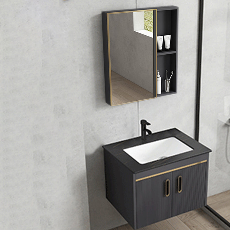 Contemporary Metal Sink Vanity Mirror Cabinet Wall-Mounted Vanity Cabinet Vanity & Faucet & Mirror Cabinet 23.6"L x 15.7"W x 14.6"H Black Clearhalo 'Bathroom Remodel & Bathroom Fixtures' 'Bathroom Vanities' 'bathroom_vanities' 'Home Improvement' 'home_improvement' 'home_improvement_bathroom_vanities' 6667762