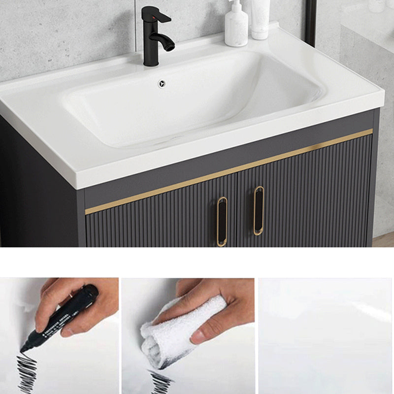 Contemporary Metal Sink Vanity Mirror Cabinet Wall-Mounted Vanity Cabinet Clearhalo 'Bathroom Remodel & Bathroom Fixtures' 'Bathroom Vanities' 'bathroom_vanities' 'Home Improvement' 'home_improvement' 'home_improvement_bathroom_vanities' 6667764