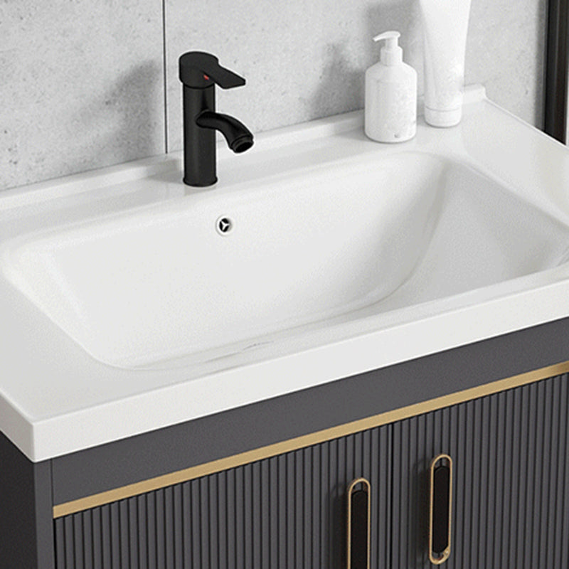 Contemporary Metal Sink Vanity Mirror Cabinet Wall-Mounted Vanity Cabinet Clearhalo 'Bathroom Remodel & Bathroom Fixtures' 'Bathroom Vanities' 'bathroom_vanities' 'Home Improvement' 'home_improvement' 'home_improvement_bathroom_vanities' 6667765