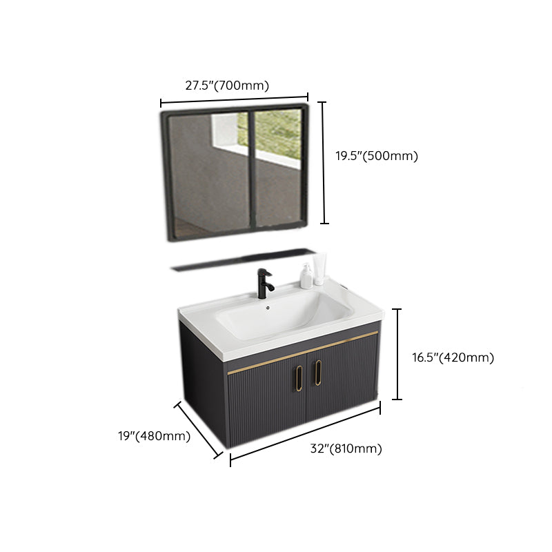 Contemporary Metal Sink Vanity Mirror Cabinet Wall-Mounted Vanity Cabinet Clearhalo 'Bathroom Remodel & Bathroom Fixtures' 'Bathroom Vanities' 'bathroom_vanities' 'Home Improvement' 'home_improvement' 'home_improvement_bathroom_vanities' 6667775