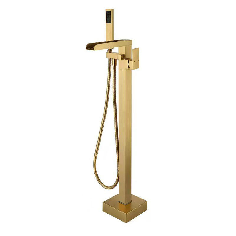 Floor Mounted Waterfall Freestanding Tub Filler Single Handle Freestanding Tub Filler Trim Gold Clearhalo 'Bathroom Remodel & Bathroom Fixtures' 'Bathtub Faucets' 'bathtub_faucets' 'Home Improvement' 'home_improvement' 'home_improvement_bathtub_faucets' 6668131