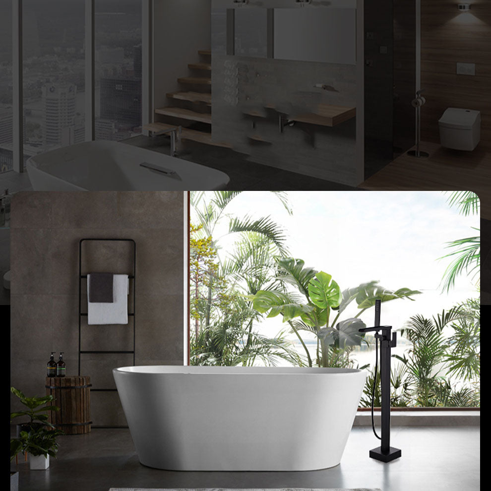 Floor Mounted Waterfall Freestanding Tub Filler Single Handle Freestanding Tub Filler Trim Clearhalo 'Bathroom Remodel & Bathroom Fixtures' 'Bathtub Faucets' 'bathtub_faucets' 'Home Improvement' 'home_improvement' 'home_improvement_bathtub_faucets' 6668139