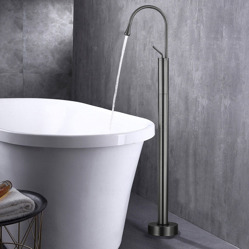 Modern Floor Mounted Single Handle Freestanding Tub Filler Metal Freestanding Faucet Gun Grey Ground Clearhalo 'Bathroom Remodel & Bathroom Fixtures' 'Bathtub Faucets' 'bathtub_faucets' 'Home Improvement' 'home_improvement' 'home_improvement_bathtub_faucets' 6668197