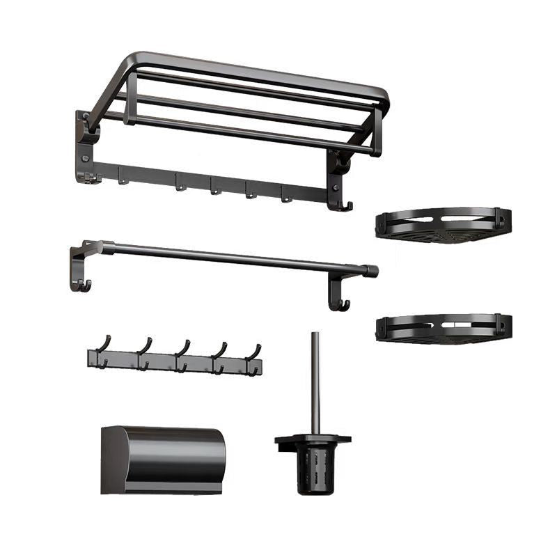 Traditional Aluminum Bath Hardware Set Black Bathroom Accessory Kit Clearhalo 'Bathroom Hardware Sets' 'Bathroom Hardware' 'Bathroom Remodel & Bathroom Fixtures' 'bathroom_hardware_sets' 'Home Improvement' 'home_improvement' 'home_improvement_bathroom_hardware_sets' 6670244