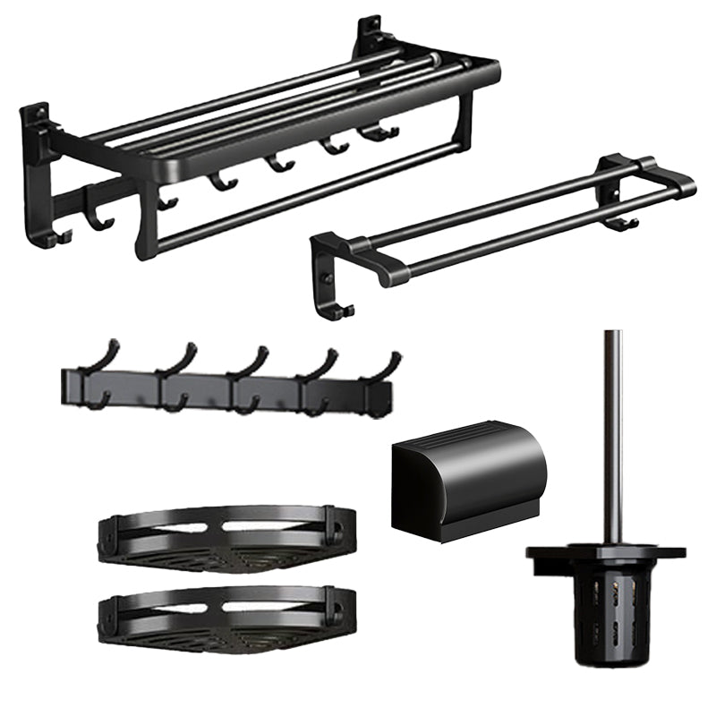 Traditional Aluminum Bath Hardware Set Black Bathroom Accessory Kit 7-Piece Set (Hooks) Clearhalo 'Bathroom Hardware Sets' 'Bathroom Hardware' 'Bathroom Remodel & Bathroom Fixtures' 'bathroom_hardware_sets' 'Home Improvement' 'home_improvement' 'home_improvement_bathroom_hardware_sets' 6670257