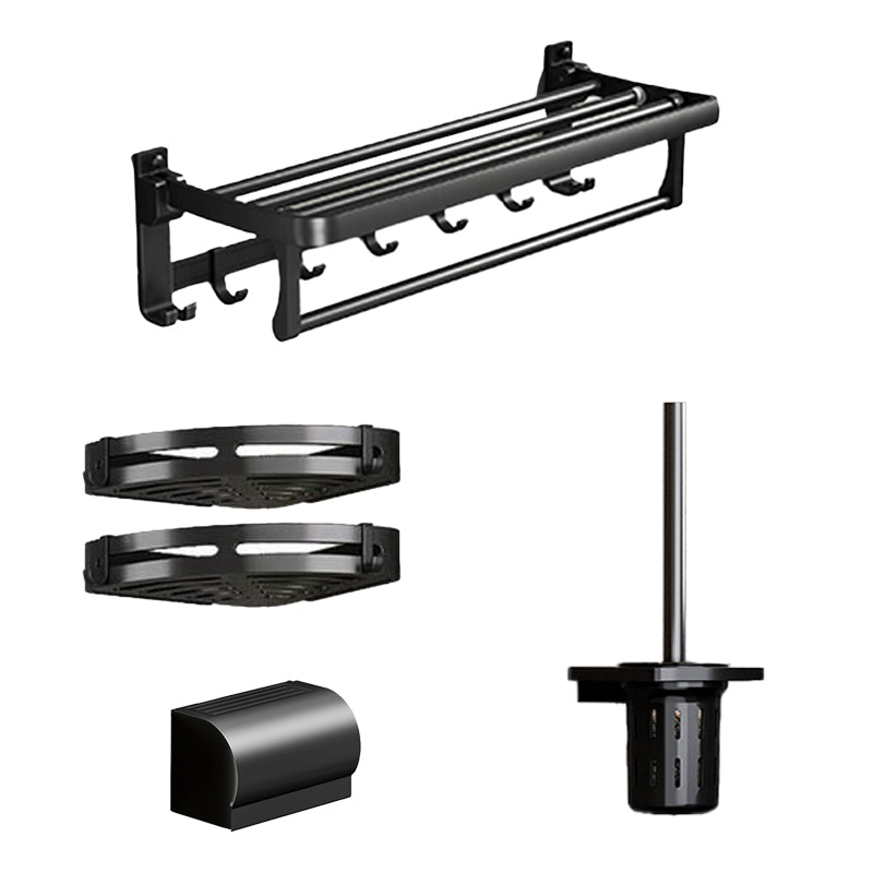 Traditional Aluminum Bath Hardware Set Black Bathroom Accessory Kit 5-Piece Set (Toilet Brush) Clearhalo 'Bathroom Hardware Sets' 'Bathroom Hardware' 'Bathroom Remodel & Bathroom Fixtures' 'bathroom_hardware_sets' 'Home Improvement' 'home_improvement' 'home_improvement_bathroom_hardware_sets' 6670260