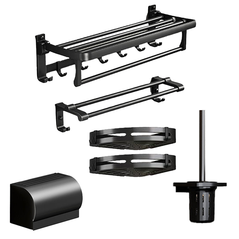 Traditional Aluminum Bath Hardware Set Black Bathroom Accessory Kit 6-Piece Set (Toilet Brush) Clearhalo 'Bathroom Hardware Sets' 'Bathroom Hardware' 'Bathroom Remodel & Bathroom Fixtures' 'bathroom_hardware_sets' 'Home Improvement' 'home_improvement' 'home_improvement_bathroom_hardware_sets' 6670264