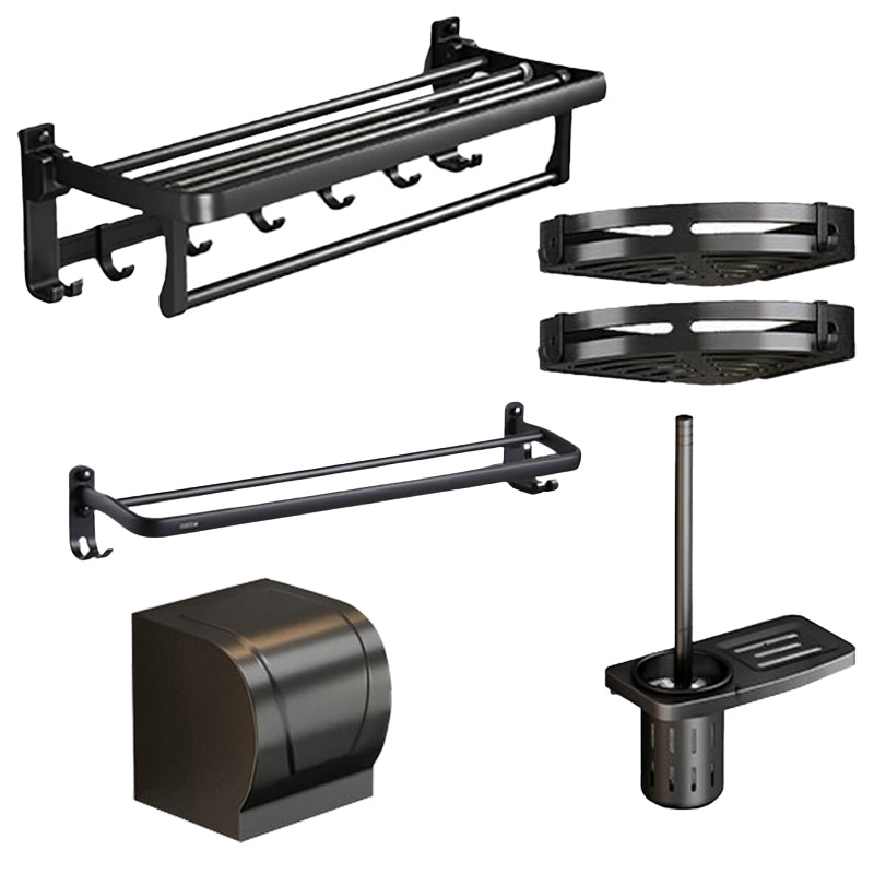 Traditional Aluminum Bath Hardware Set Black Bathroom Accessory Kit 6-Piece Set (Toilet Paper Holder) Clearhalo 'Bathroom Hardware Sets' 'Bathroom Hardware' 'Bathroom Remodel & Bathroom Fixtures' 'bathroom_hardware_sets' 'Home Improvement' 'home_improvement' 'home_improvement_bathroom_hardware_sets' 6670265