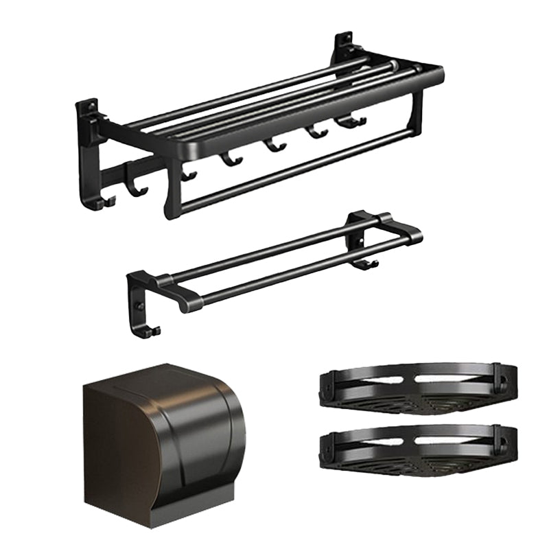 Traditional Aluminum Bath Hardware Set Black Bathroom Accessory Kit 5-Piece Set (Triangle Bath Shelf) Clearhalo 'Bathroom Hardware Sets' 'Bathroom Hardware' 'Bathroom Remodel & Bathroom Fixtures' 'bathroom_hardware_sets' 'Home Improvement' 'home_improvement' 'home_improvement_bathroom_hardware_sets' 6670266