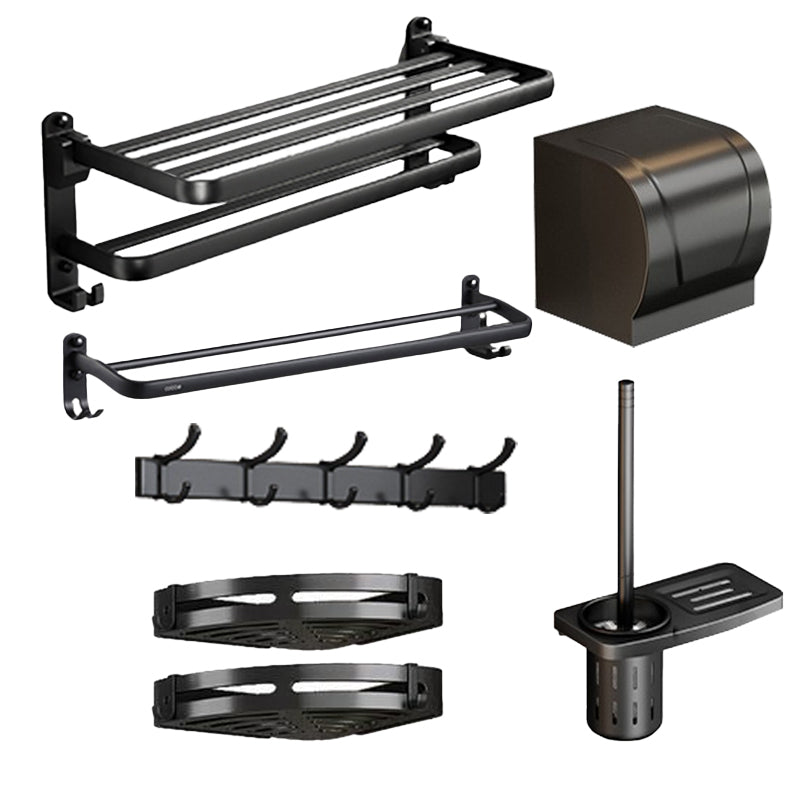 Traditional Aluminum Bath Hardware Set Black Bathroom Accessory Kit 7-Piece Set (with Hook) Clearhalo 'Bathroom Hardware Sets' 'Bathroom Hardware' 'Bathroom Remodel & Bathroom Fixtures' 'bathroom_hardware_sets' 'Home Improvement' 'home_improvement' 'home_improvement_bathroom_hardware_sets' 6670267