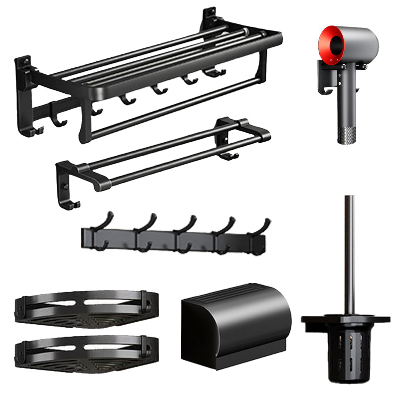 Traditional Aluminum Bath Hardware Set Black Bathroom Accessory Kit 8-Piece Set Clearhalo 'Bathroom Hardware Sets' 'Bathroom Hardware' 'Bathroom Remodel & Bathroom Fixtures' 'bathroom_hardware_sets' 'Home Improvement' 'home_improvement' 'home_improvement_bathroom_hardware_sets' 6670268