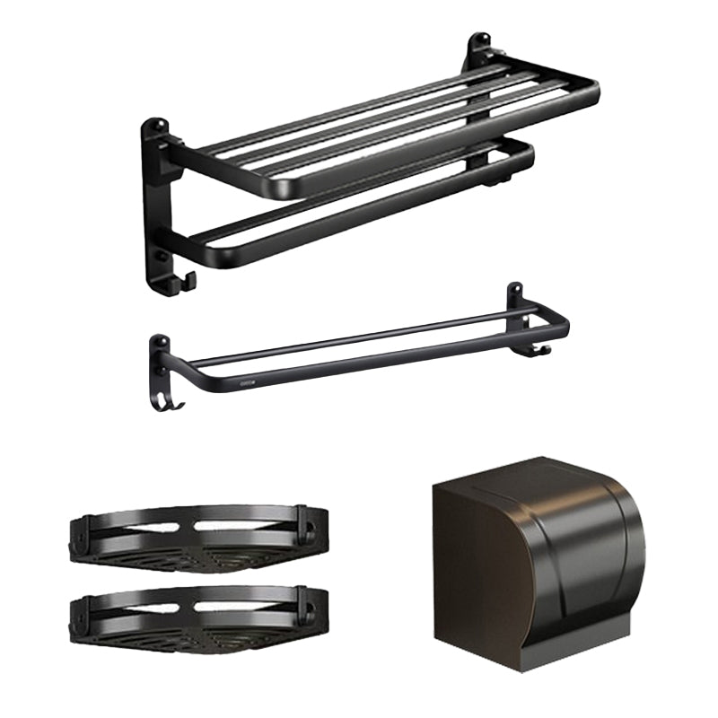 Traditional Aluminum Bath Hardware Set Black Bathroom Accessory Kit 5 piece Set Clearhalo 'Bathroom Hardware Sets' 'Bathroom Hardware' 'Bathroom Remodel & Bathroom Fixtures' 'bathroom_hardware_sets' 'Home Improvement' 'home_improvement' 'home_improvement_bathroom_hardware_sets' 6670269