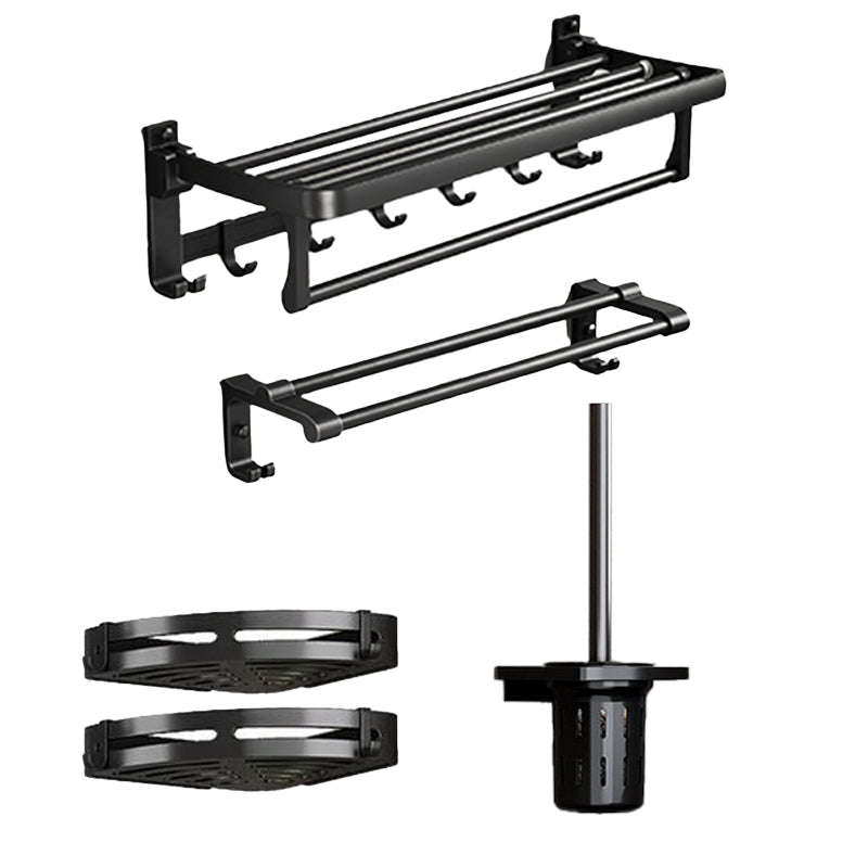 Traditional Aluminum Bath Hardware Set Black Bathroom Accessory Kit 5-Piece Set (Towel Bar) Clearhalo 'Bathroom Hardware Sets' 'Bathroom Hardware' 'Bathroom Remodel & Bathroom Fixtures' 'bathroom_hardware_sets' 'Home Improvement' 'home_improvement' 'home_improvement_bathroom_hardware_sets' 6670270