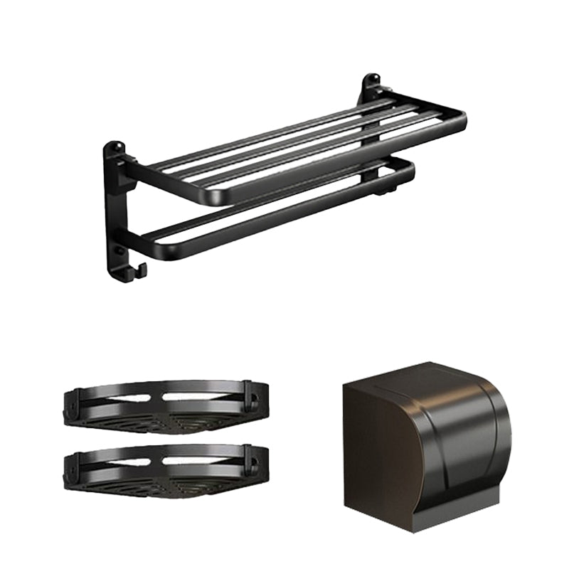 Traditional Aluminum Bath Hardware Set Black Bathroom Accessory Kit Double Bars 4-Piece Set (Toilet Paper Holder) Clearhalo 'Bathroom Hardware Sets' 'Bathroom Hardware' 'Bathroom Remodel & Bathroom Fixtures' 'bathroom_hardware_sets' 'Home Improvement' 'home_improvement' 'home_improvement_bathroom_hardware_sets' 6670273