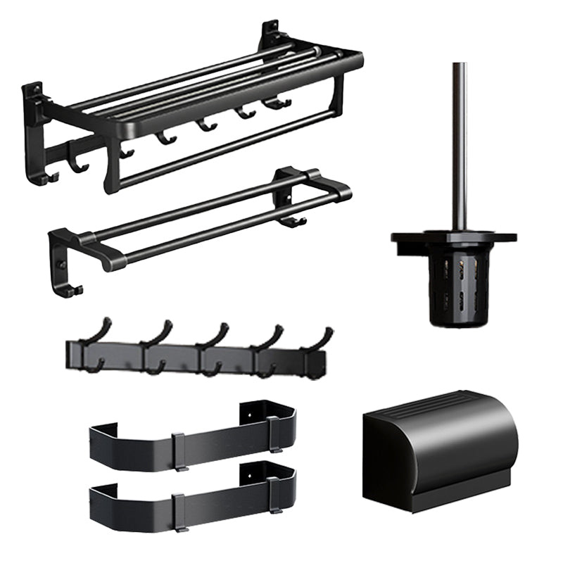 Traditional Aluminum Bath Hardware Set Black Bathroom Accessory Kit 7-Piece Set (Toilet Brush) Clearhalo 'Bathroom Hardware Sets' 'Bathroom Hardware' 'Bathroom Remodel & Bathroom Fixtures' 'bathroom_hardware_sets' 'Home Improvement' 'home_improvement' 'home_improvement_bathroom_hardware_sets' 6670275