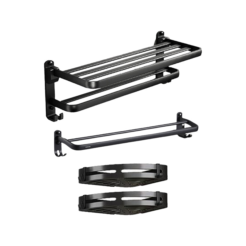 Traditional Aluminum Bath Hardware Set Black Bathroom Accessory Kit 4-Piece (Towel Rack) Clearhalo 'Bathroom Hardware Sets' 'Bathroom Hardware' 'Bathroom Remodel & Bathroom Fixtures' 'bathroom_hardware_sets' 'Home Improvement' 'home_improvement' 'home_improvement_bathroom_hardware_sets' 6670276