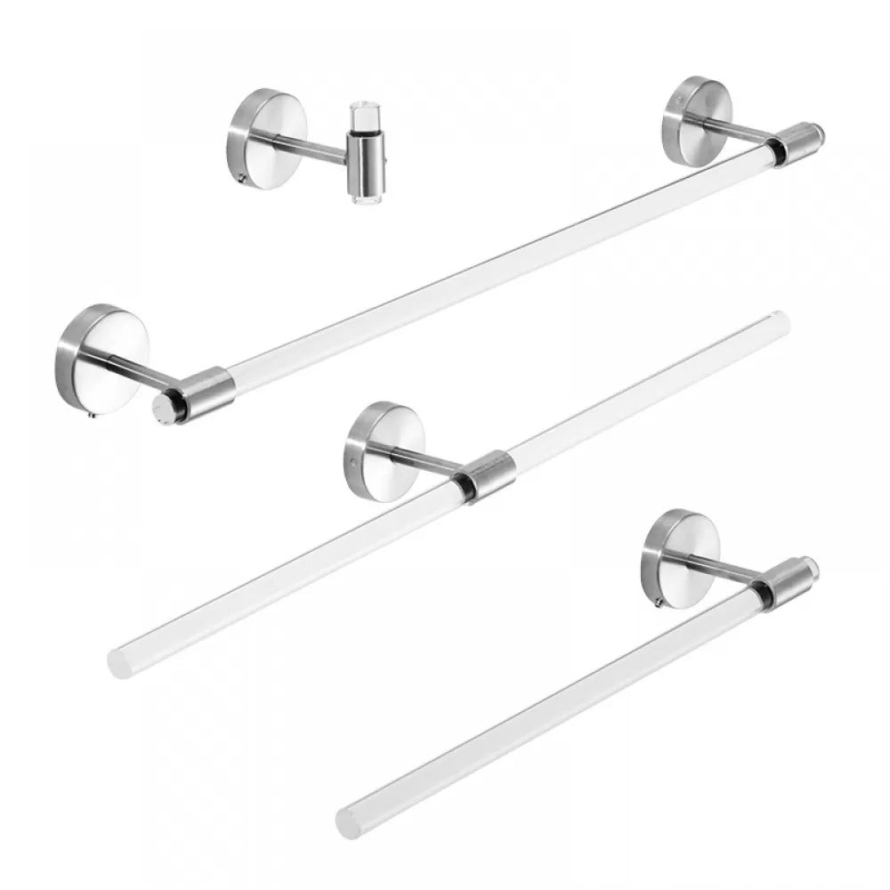 Modern Bathroom Accessory Kit Towel Bar Silver/Gold/Black Bathroom Hardware Silver 4-Piece Set Clearhalo 'Bathroom Hardware Sets' 'Bathroom Hardware' 'Bathroom Remodel & Bathroom Fixtures' 'bathroom_hardware_sets' 'Home Improvement' 'home_improvement' 'home_improvement_bathroom_hardware_sets' 6675844