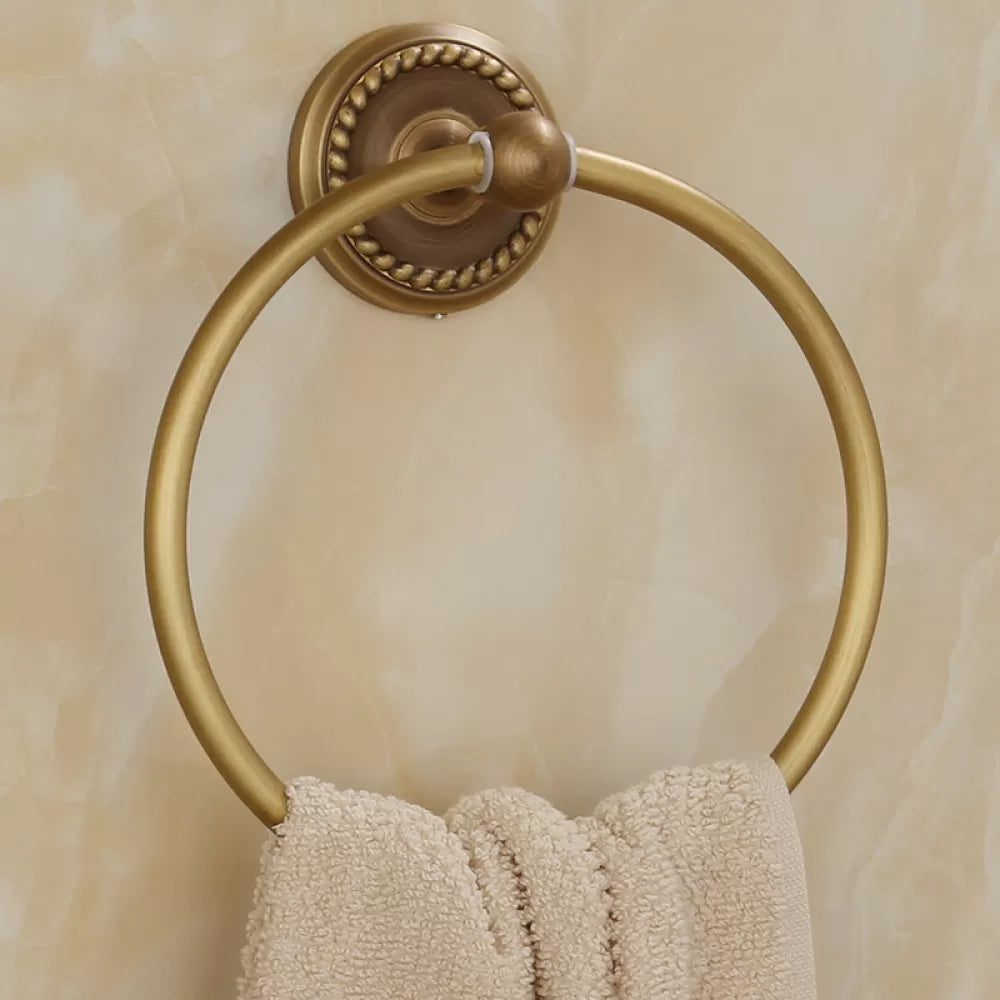 5-Piece Traditional Bathroom Accessory As Individual Or As a Set in Brushed Brass Towel Ring Clearhalo 'Bathroom Hardware Sets' 'Bathroom Hardware' 'Bathroom Remodel & Bathroom Fixtures' 'bathroom_hardware_sets' 'Home Improvement' 'home_improvement' 'home_improvement_bathroom_hardware_sets' 6675930