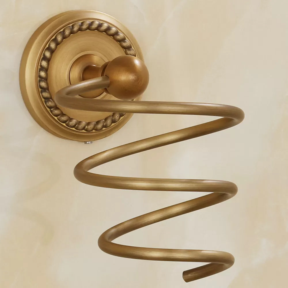 5-Piece Traditional Bathroom Accessory As Individual Or As a Set in Brushed Brass Hair Dryer Holder Clearhalo 'Bathroom Hardware Sets' 'Bathroom Hardware' 'Bathroom Remodel & Bathroom Fixtures' 'bathroom_hardware_sets' 'Home Improvement' 'home_improvement' 'home_improvement_bathroom_hardware_sets' 6675938