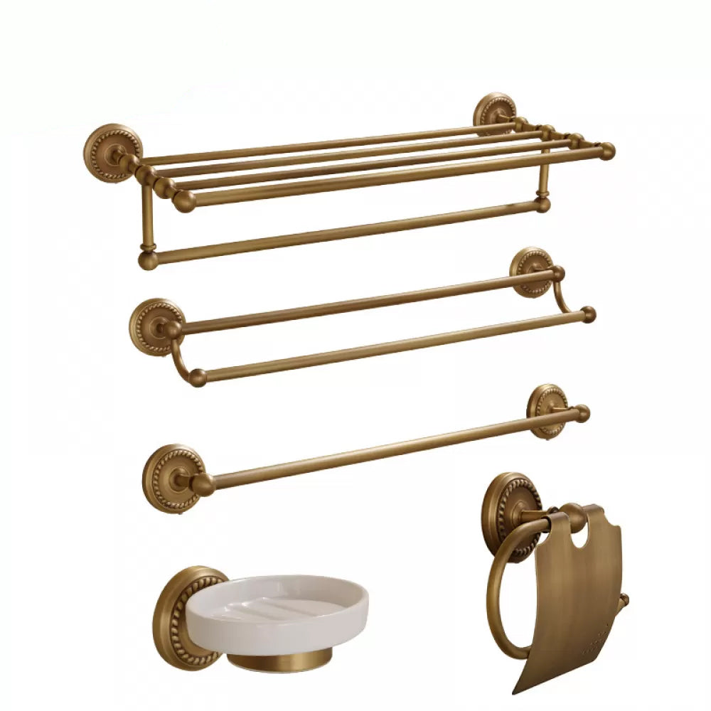 5-Piece Traditional Bathroom Accessory As Individual Or As a Set in Brushed Brass 5-Piece Set (Toilet Paper Holder) Clearhalo 'Bathroom Hardware Sets' 'Bathroom Hardware' 'Bathroom Remodel & Bathroom Fixtures' 'bathroom_hardware_sets' 'Home Improvement' 'home_improvement' 'home_improvement_bathroom_hardware_sets' 6675939