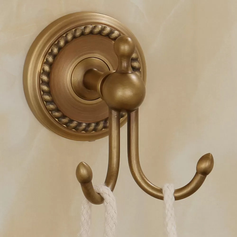 5-Piece Traditional Bathroom Accessory As Individual Or As a Set in Brushed Brass Row Hook (2 Rows) Clearhalo 'Bathroom Hardware Sets' 'Bathroom Hardware' 'Bathroom Remodel & Bathroom Fixtures' 'bathroom_hardware_sets' 'Home Improvement' 'home_improvement' 'home_improvement_bathroom_hardware_sets' 6675943