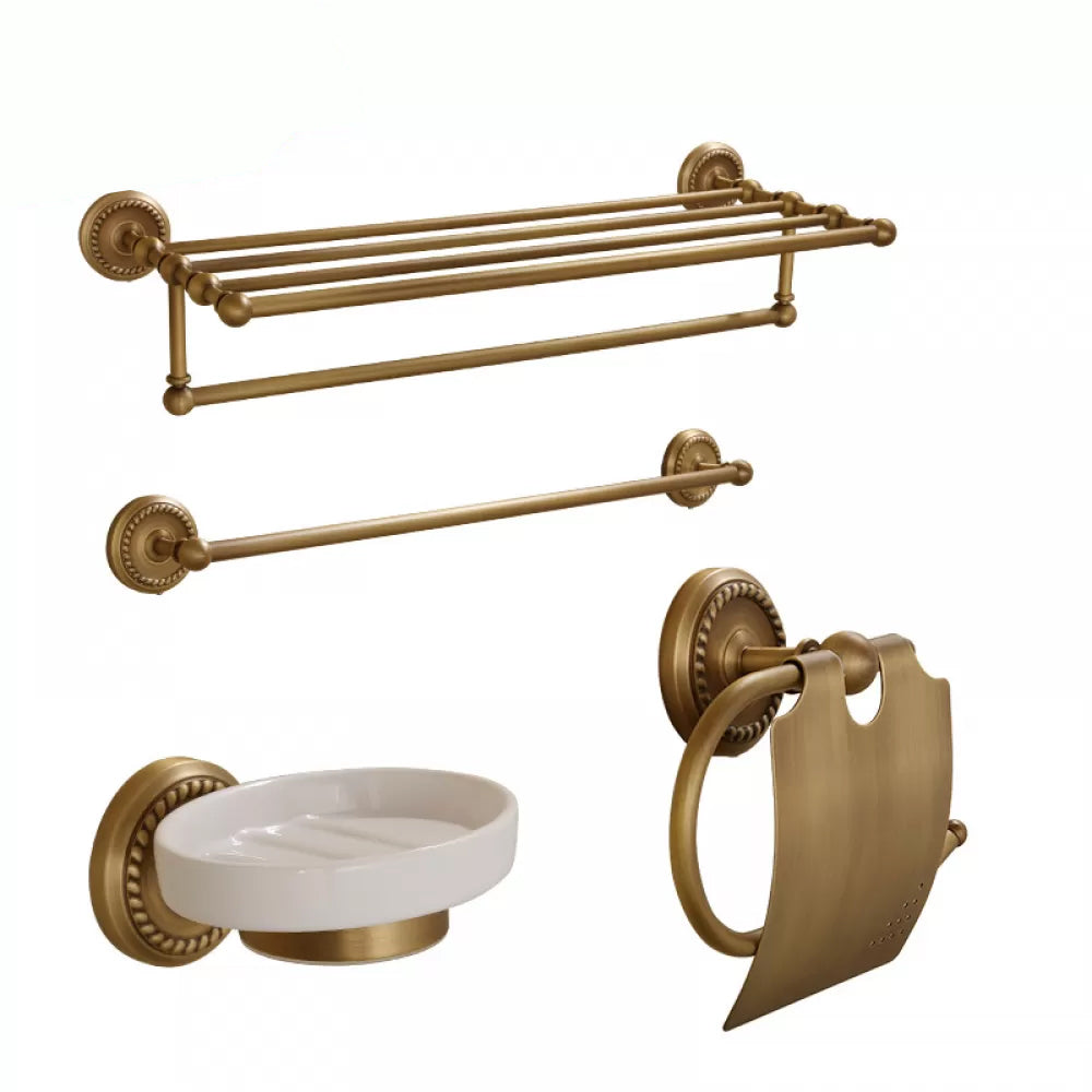 5-Piece Traditional Bathroom Accessory As Individual Or As a Set in Brushed Brass 4-Piece Set Clearhalo 'Bathroom Hardware Sets' 'Bathroom Hardware' 'Bathroom Remodel & Bathroom Fixtures' 'bathroom_hardware_sets' 'Home Improvement' 'home_improvement' 'home_improvement_bathroom_hardware_sets' 6675945