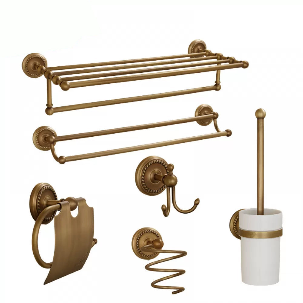 5-Piece Traditional Bathroom Accessory As Individual Or As a Set in Brushed Brass 6-Piece Set Clearhalo 'Bathroom Hardware Sets' 'Bathroom Hardware' 'Bathroom Remodel & Bathroom Fixtures' 'bathroom_hardware_sets' 'Home Improvement' 'home_improvement' 'home_improvement_bathroom_hardware_sets' 6675947