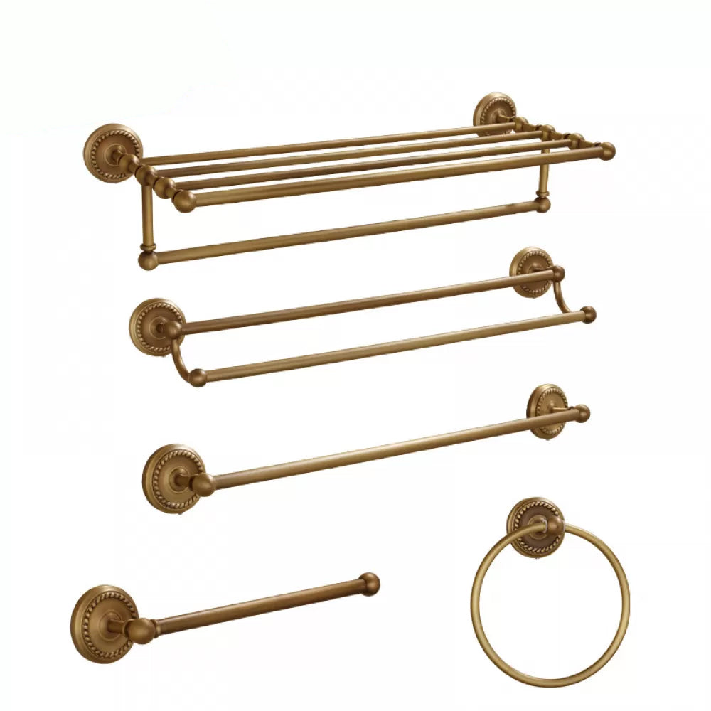 5-Piece Traditional Bathroom Accessory As Individual Or As a Set in Brushed Brass 5-Piece Set (Towel Ring) Clearhalo 'Bathroom Hardware Sets' 'Bathroom Hardware' 'Bathroom Remodel & Bathroom Fixtures' 'bathroom_hardware_sets' 'Home Improvement' 'home_improvement' 'home_improvement_bathroom_hardware_sets' 6675949