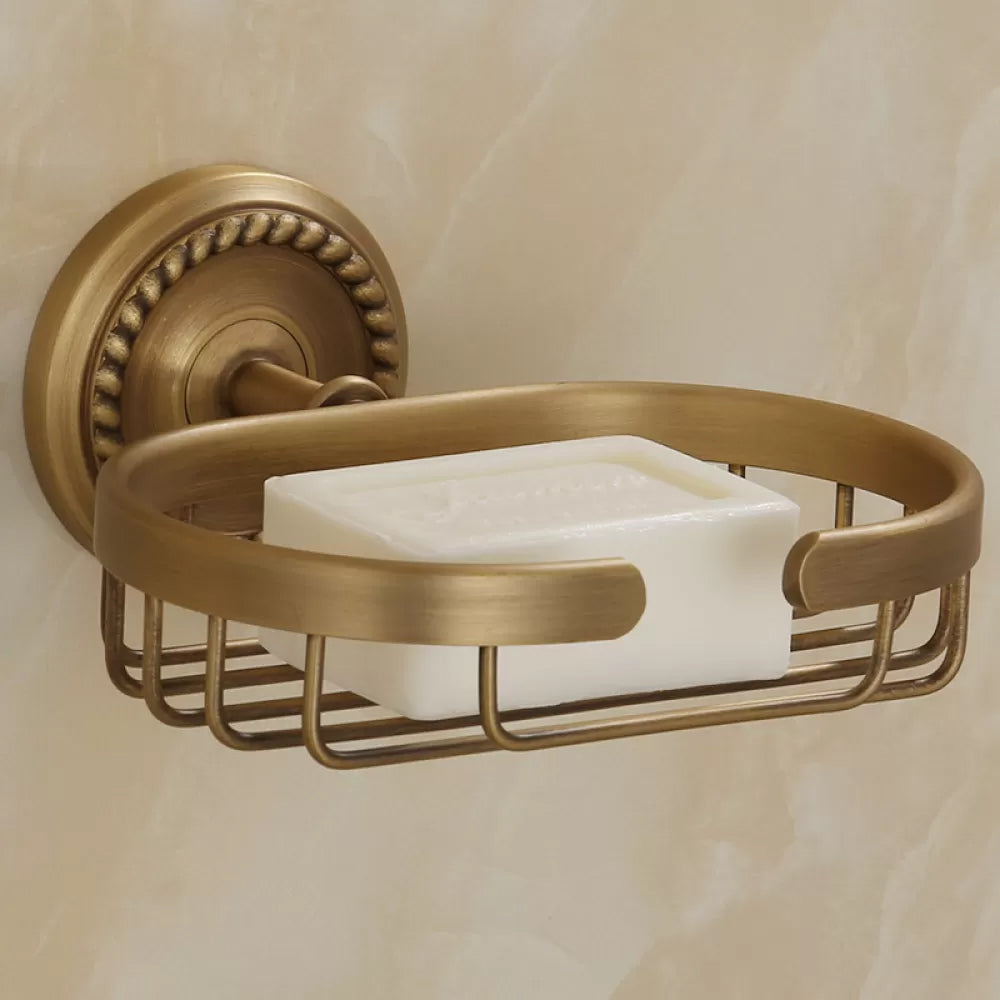 5-Piece Traditional Bathroom Accessory As Individual Or As a Set in Brushed Brass Soap Dish (6"L) Clearhalo 'Bathroom Hardware Sets' 'Bathroom Hardware' 'Bathroom Remodel & Bathroom Fixtures' 'bathroom_hardware_sets' 'Home Improvement' 'home_improvement' 'home_improvement_bathroom_hardware_sets' 6675964