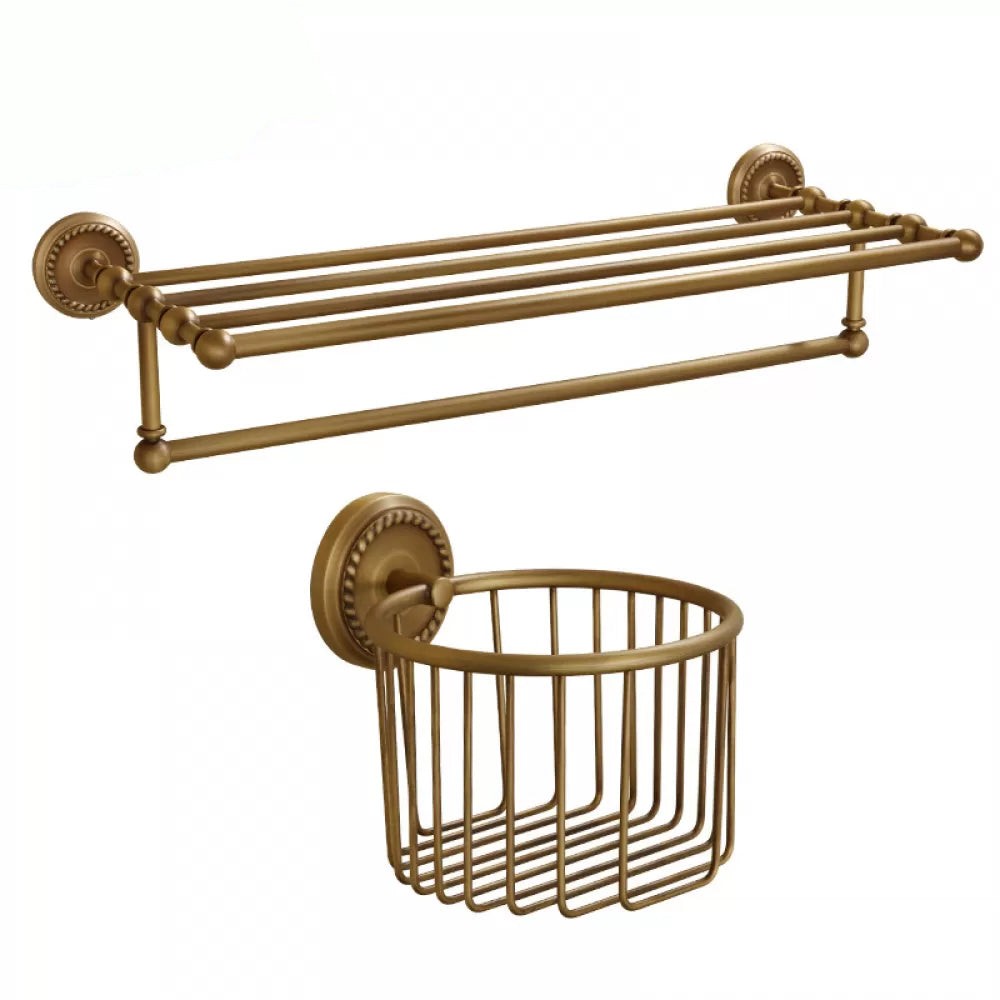 5-Piece Traditional Bathroom Accessory As Individual Or As a Set in Brushed Brass Towel Rack with Toilet Paper Holder Clearhalo 'Bathroom Hardware Sets' 'Bathroom Hardware' 'Bathroom Remodel & Bathroom Fixtures' 'bathroom_hardware_sets' 'Home Improvement' 'home_improvement' 'home_improvement_bathroom_hardware_sets' 6675965
