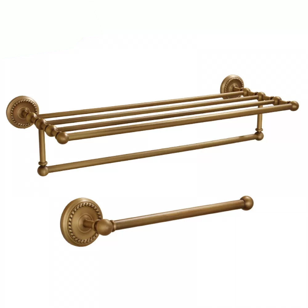 5-Piece Traditional Bathroom Accessory As Individual Or As a Set in Brushed Brass Towel Rack with Towel Bar Clearhalo 'Bathroom Hardware Sets' 'Bathroom Hardware' 'Bathroom Remodel & Bathroom Fixtures' 'bathroom_hardware_sets' 'Home Improvement' 'home_improvement' 'home_improvement_bathroom_hardware_sets' 6675966