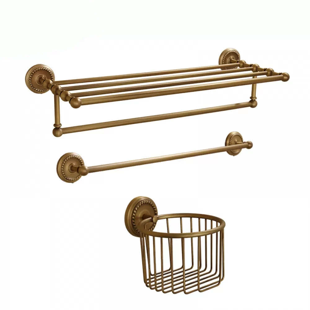 5-Piece Traditional Bathroom Accessory As Individual Or As a Set in Brushed Brass Towel Rack & Single Bar Towel Bar & Toilet Paper Holder Clearhalo 'Bathroom Hardware Sets' 'Bathroom Hardware' 'Bathroom Remodel & Bathroom Fixtures' 'bathroom_hardware_sets' 'Home Improvement' 'home_improvement' 'home_improvement_bathroom_hardware_sets' 6675970