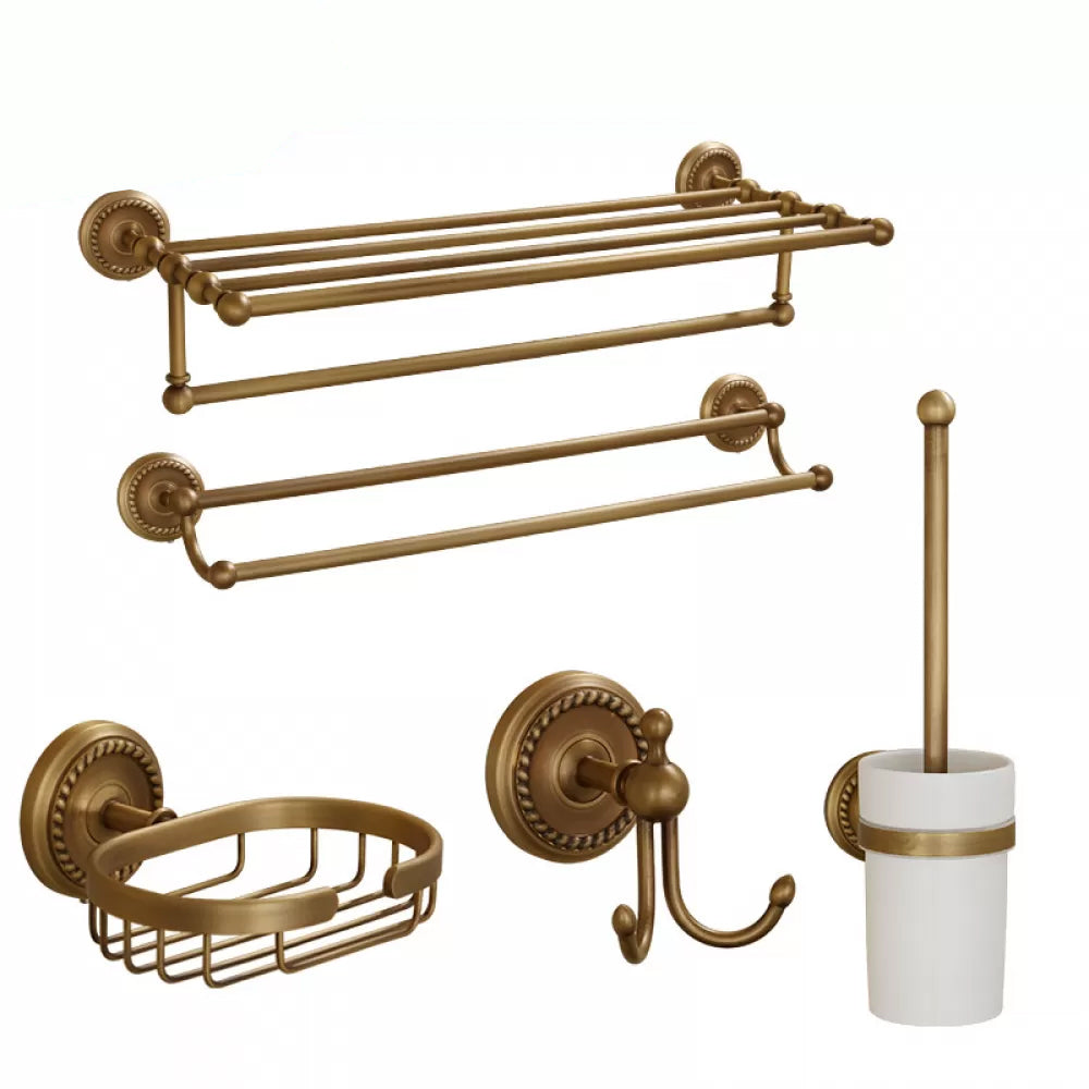 5-Piece Traditional Bathroom Accessory As Individual Or As a Set in Brushed Brass Double Bars 5-Piece Set (Soap Dish) Clearhalo 'Bathroom Hardware Sets' 'Bathroom Hardware' 'Bathroom Remodel & Bathroom Fixtures' 'bathroom_hardware_sets' 'Home Improvement' 'home_improvement' 'home_improvement_bathroom_hardware_sets' 6675980