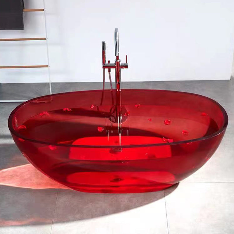 Modern Acrylic Ellipse Bathtub Freestanding Soaking Bathtub with Drain Bath Tub Burgundy Clearhalo 'Bathroom Remodel & Bathroom Fixtures' 'Bathtubs' 'Home Improvement' 'home_improvement' 'home_improvement_bathtubs' 'Showers & Bathtubs' 6676470