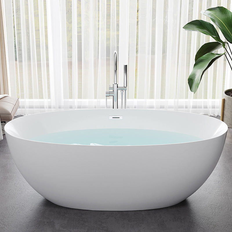 Modern White Acrylic Bathtub Ellipse Freestand Soaking Bathtub with Drain Bath Tub Clearhalo 'Bathroom Remodel & Bathroom Fixtures' 'Bathtubs' 'Home Improvement' 'home_improvement' 'home_improvement_bathtubs' 'Showers & Bathtubs' 6676505