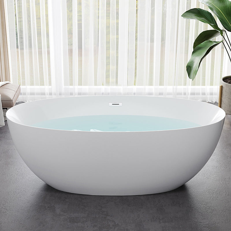 Modern White Acrylic Bathtub Ellipse Freestand Soaking Bathtub with Drain Bath Tub None Tub Clearhalo 'Bathroom Remodel & Bathroom Fixtures' 'Bathtubs' 'Home Improvement' 'home_improvement' 'home_improvement_bathtubs' 'Showers & Bathtubs' 6676506