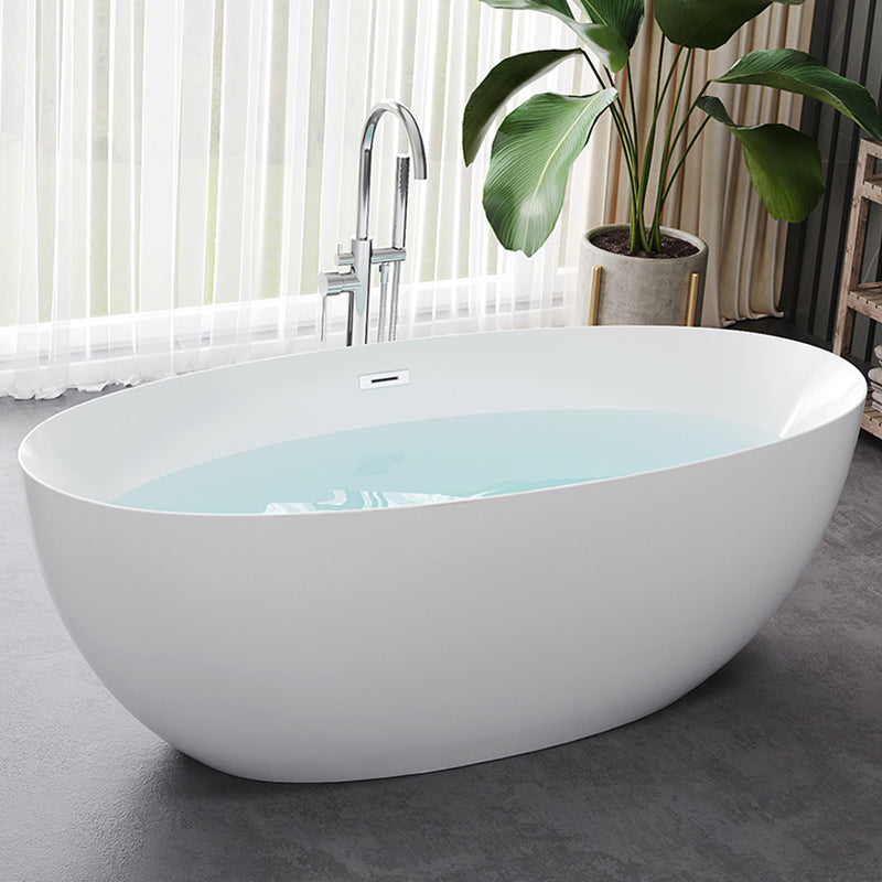 Modern White Acrylic Bathtub Ellipse Freestand Soaking Bathtub with Drain Bath Tub Silver Tub with Freestanding Tub Fillers Clearhalo 'Bathroom Remodel & Bathroom Fixtures' 'Bathtubs' 'Home Improvement' 'home_improvement' 'home_improvement_bathtubs' 'Showers & Bathtubs' 6676509