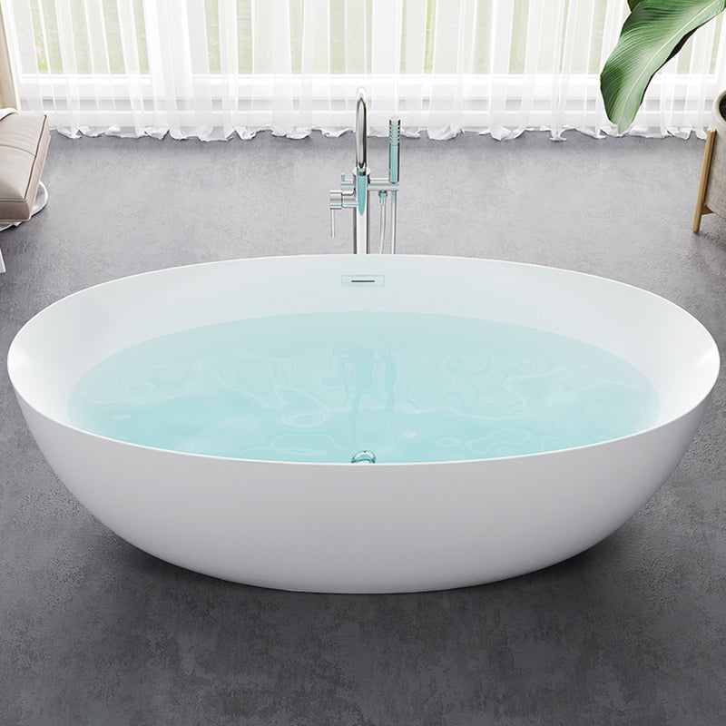 Modern White Acrylic Bathtub Ellipse Freestand Soaking Bathtub with Drain Bath Tub Clearhalo 'Bathroom Remodel & Bathroom Fixtures' 'Bathtubs' 'Home Improvement' 'home_improvement' 'home_improvement_bathtubs' 'Showers & Bathtubs' 6676510