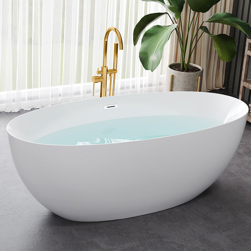 Modern White Acrylic Bathtub Ellipse Freestand Soaking Bathtub with Drain Bath Tub Gold Tub with Freestanding Tub Fillers Clearhalo 'Bathroom Remodel & Bathroom Fixtures' 'Bathtubs' 'Home Improvement' 'home_improvement' 'home_improvement_bathtubs' 'Showers & Bathtubs' 6676512