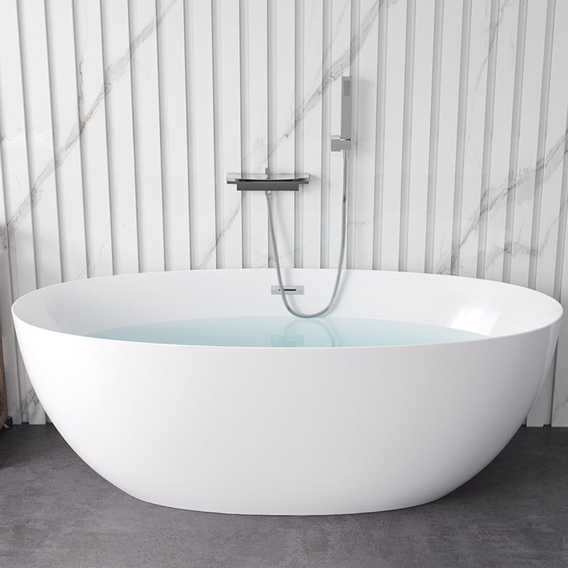 Modern White Acrylic Bathtub Ellipse Freestand Soaking Bathtub with Drain Bath Tub Light Silver Tub with Wall Mounted Faucets Clearhalo 'Bathroom Remodel & Bathroom Fixtures' 'Bathtubs' 'Home Improvement' 'home_improvement' 'home_improvement_bathtubs' 'Showers & Bathtubs' 6676517